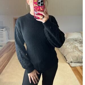 CeCe: Balloon Sleeve Mock Neck Knit Black Sweater